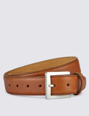 Leather Rectangular Buckle Notched Belt